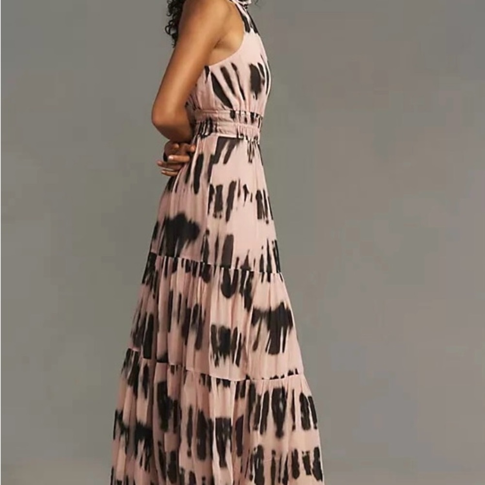 Anthropologie Elegant Pink and Black Halter style Maxi Dress - Picture 3 of 9